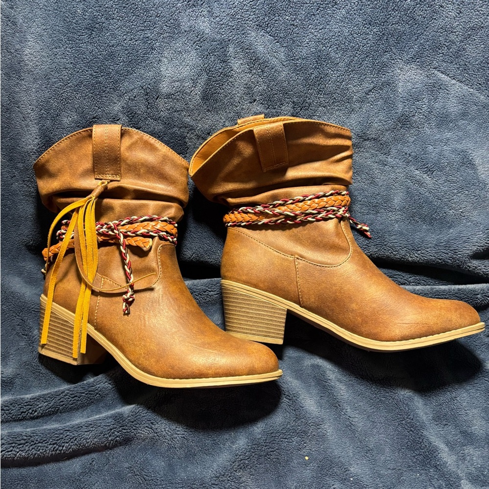 Brown Ankle Boots with Braided Detail - Picture 7 of 14